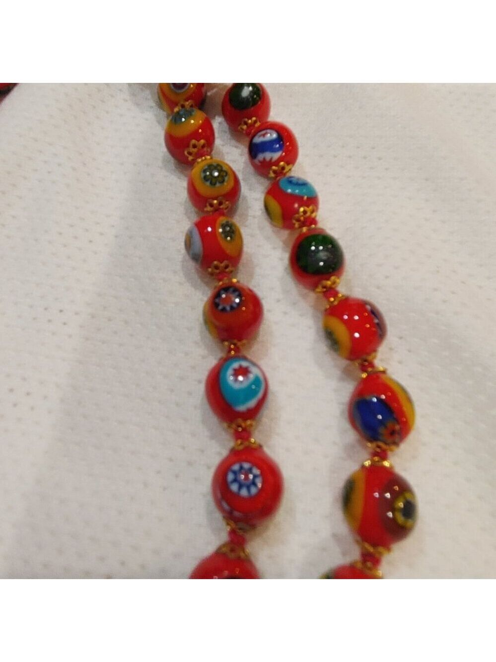 Vintage Murano Millefiori Glass Necklace – Red Beads with Floral Accents - Picture 5 of 6
